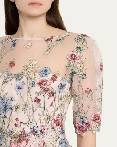 Rickie Freeman for Teri Jon Floral-Embroidered Illusion Tulle Gown | Thumbnail 5 Rickie Freeman for Teri Jon Floral-Embroidered Illusion Tulle Gown | Thumbnail 5