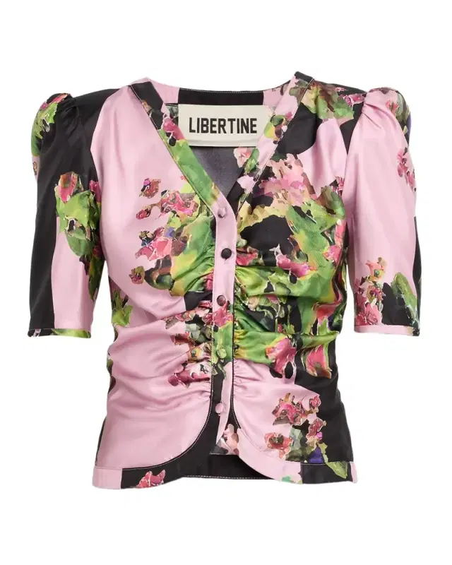 Monaco Pink London Terrace Ruched Silk Top Monaco Pink London Terrace Ruched Silk Top