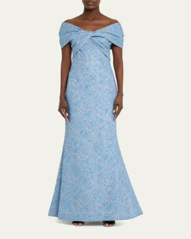 Rickie Freeman for Teri Jon Off-Shoulder Metallic Jacquard Gown | Thumbnail 2 Rickie Freeman for Teri Jon Off-Shoulder Metallic Jacquard Gown | Thumbnail 2