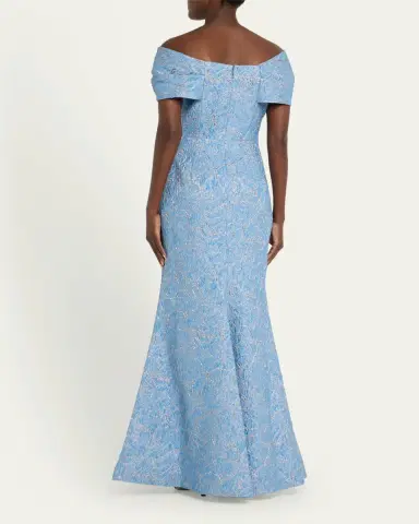 Rickie Freeman for Teri Jon Off-Shoulder Metallic Jacquard Gown | Thumbnail 3 Rickie Freeman for Teri Jon Off-Shoulder Metallic Jacquard Gown | Thumbnail 3