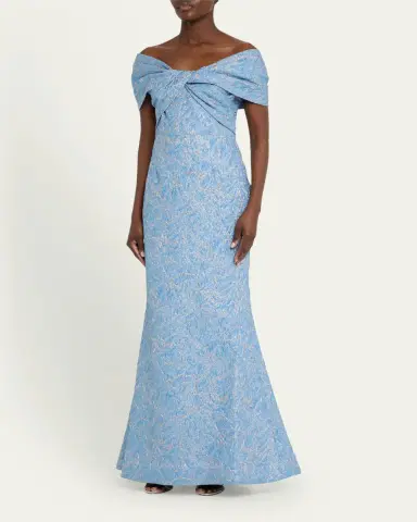 Rickie Freeman for Teri Jon Off-Shoulder Metallic Jacquard Gown | Thumbnail 4 Rickie Freeman for Teri Jon Off-Shoulder Metallic Jacquard Gown | Thumbnail 4