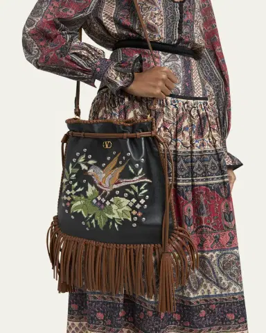 Valentino Garavani Nellcote Alice Large Fringe Studded Leather Bucket Bag | Thumbnail 2 Valentino Garavani Nellcote Alice Large Fringe Studded Leather Bucket Bag | Thumbnail 2