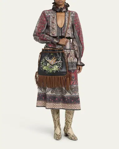 Valentino Garavani Nellcote Alice Large Fringe Studded Leather Bucket Bag | Thumbnail 3 Valentino Garavani Nellcote Alice Large Fringe Studded Leather Bucket Bag | Thumbnail 3