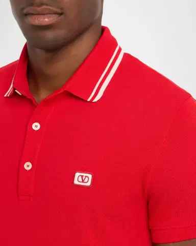 Valentino Garavani Men's VLogo-Patch Pique Polo Shirt | Thumbnail 4 Valentino Garavani Men's VLogo-Patch Pique Polo Shirt | Thumbnail 4