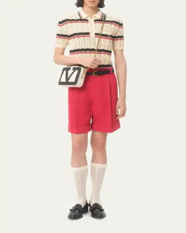 Valentino Garavani Men's Stripe Cotton Eyelet VLogo-Pocket Polo Shirt | Thumbnail 2 Valentino Garavani Men's Stripe Cotton Eyelet VLogo-Pocket Polo Shirt | Thumbnail 2