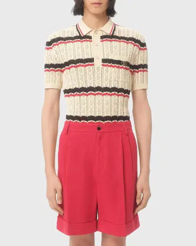 Valentino Garavani Men's Stripe Cotton Eyelet VLogo-Pocket Polo Shirt | Thumbnail 12 Valentino Garavani Men's Stripe Cotton Eyelet VLogo-Pocket Polo Shirt | Thumbnail 12