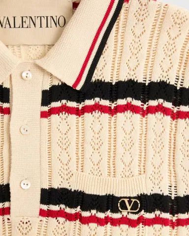 Valentino Garavani Men's Stripe Cotton Eyelet VLogo-Pocket Polo Shirt | Thumbnail 13 Valentino Garavani Men's Stripe Cotton Eyelet VLogo-Pocket Polo Shirt | Thumbnail 13