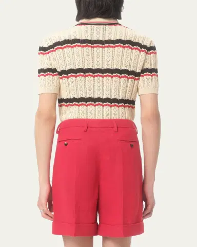 Valentino Garavani Men's Stripe Cotton Eyelet VLogo-Pocket Polo Shirt | Thumbnail 3 Valentino Garavani Men's Stripe Cotton Eyelet VLogo-Pocket Polo Shirt | Thumbnail 3