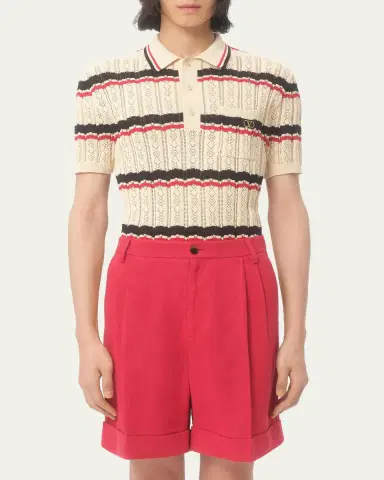 Valentino Garavani Men's Stripe Cotton Eyelet VLogo-Pocket Polo Shirt | Thumbnail 4 Valentino Garavani Men's Stripe Cotton Eyelet VLogo-Pocket Polo Shirt | Thumbnail 4