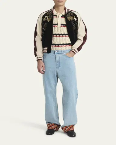 Valentino Garavani Men's Stripe Cotton Eyelet VLogo-Pocket Polo Shirt | Thumbnail 6 Valentino Garavani Men's Stripe Cotton Eyelet VLogo-Pocket Polo Shirt | Thumbnail 6