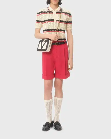 Valentino Garavani Men's Stripe Cotton Eyelet VLogo-Pocket Polo Shirt | Thumbnail 10 Valentino Garavani Men's Stripe Cotton Eyelet VLogo-Pocket Polo Shirt | Thumbnail 10