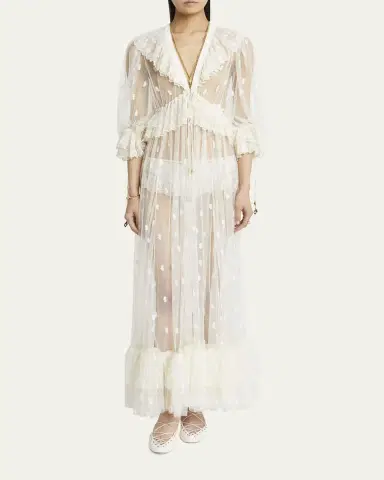Chloé Long Lace Ruffled Drawstring Dress | Thumbnail 2 Chloé Long Lace Ruffled Drawstring Dress | Thumbnail 2