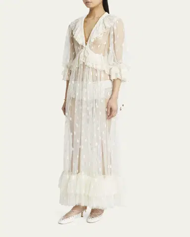 Chloé Long Lace Ruffled Drawstring Dress | Thumbnail 4 Chloé Long Lace Ruffled Drawstring Dress | Thumbnail 4