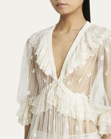 Chloé Long Lace Ruffled Drawstring Dress | Thumbnail 5 Chloé Long Lace Ruffled Drawstring Dress | Thumbnail 5