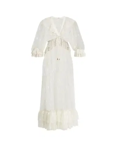 Chloé Long Lace Ruffled Drawstring Dress | Thumbnail 1 Chloé Long Lace Ruffled Drawstring Dress | Thumbnail 1
