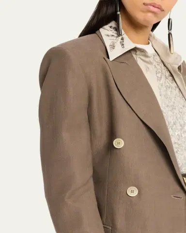 Brunello Cucinelli Double-Breasted Fluid Linen Twill Blazer | Thumbnail 5 Brunello Cucinelli Double-Breasted Fluid Linen Twill Blazer | Thumbnail 5