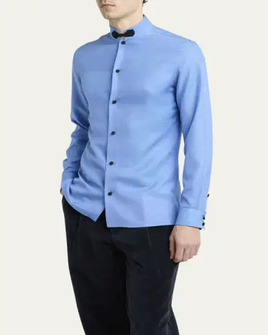 Valentino Garavani Men's Silk Shantung Toggle Band-Collar Sport Shirt | Thumbnail 3 Valentino Garavani Men's Silk Shantung Toggle Band-Collar Sport Shirt | Thumbnail 3