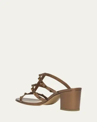 Valentino Garavani Rockstud Caged Metallic Leather Slide Sandals | Thumbnail 4 Valentino Garavani Rockstud Caged Metallic Leather Slide Sandals | Thumbnail 4