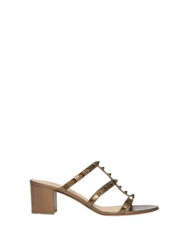 Valentino Garavani Rockstud Caged Metallic Leather Slide Sandals | Thumbnail 1 Valentino Garavani Rockstud Caged Metallic Leather Slide Sandals | Thumbnail 1