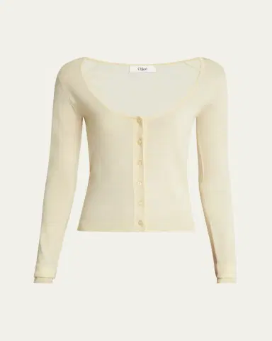 Chloé Scoop-Neck Fitted Wool Cardigan | Thumbnail 6 Chloé Scoop-Neck Fitted Wool Cardigan | Thumbnail 6