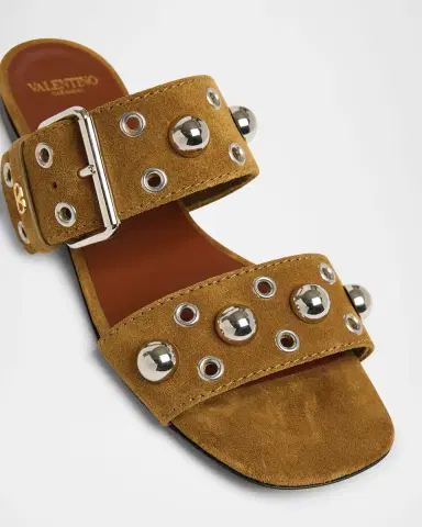 Valentino Garavani Nellcote Studded Suede Flat Sandals | Thumbnail 4 Valentino Garavani Nellcote Studded Suede Flat Sandals | Thumbnail 4