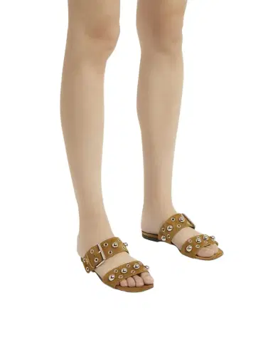 Valentino Garavani Nellcote Studded Suede Flat Sandals | Thumbnail 1 Valentino Garavani Nellcote Studded Suede Flat Sandals | Thumbnail 1