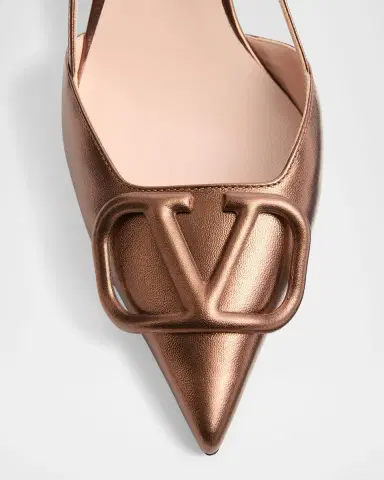 Valentino Garavani V-Logo Metallic Leather Slingback Pumps | Thumbnail 4 Valentino Garavani V-Logo Metallic Leather Slingback Pumps | Thumbnail 4