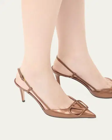 Valentino Garavani V-Logo Metallic Leather Slingback Pumps | Thumbnail 6 Valentino Garavani V-Logo Metallic Leather Slingback Pumps | Thumbnail 6