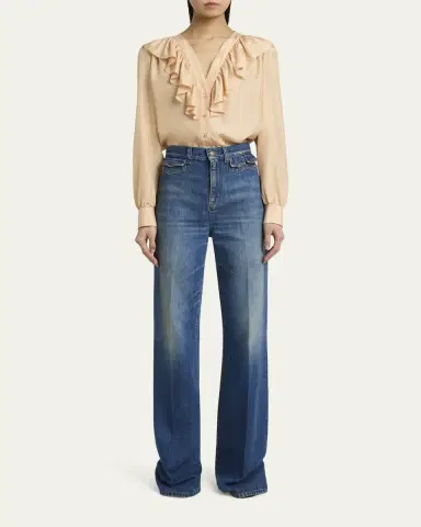 Chloé High-Waisted Flared Jeans with Flap Pockets | Thumbnail 2 Chloé High-Waisted Flared Jeans with Flap Pockets | Thumbnail 2