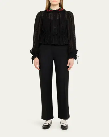 Valentino Garavani Cherry Embroidered Daisy Sangallo Self-Tie Blouse | Thumbnail 3 Valentino Garavani Cherry Embroidered Daisy Sangallo Self-Tie Blouse | Thumbnail 3