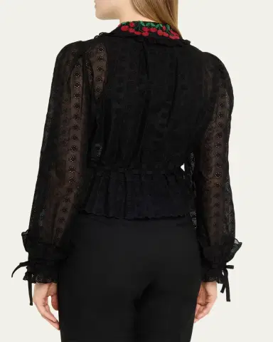 Valentino Garavani Cherry Embroidered Daisy Sangallo Self-Tie Blouse | Thumbnail 4 Valentino Garavani Cherry Embroidered Daisy Sangallo Self-Tie Blouse | Thumbnail 4