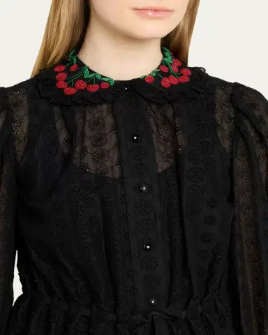 Valentino Garavani Cherry Embroidered Daisy Sangallo Self-Tie Blouse | Thumbnail 5 Valentino Garavani Cherry Embroidered Daisy Sangallo Self-Tie Blouse | Thumbnail 5