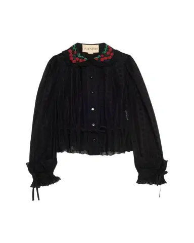 Valentino Garavani Cherry Embroidered Daisy Sangallo Self-Tie Blouse | Thumbnail 1 Valentino Garavani Cherry Embroidered Daisy Sangallo Self-Tie Blouse | Thumbnail 1