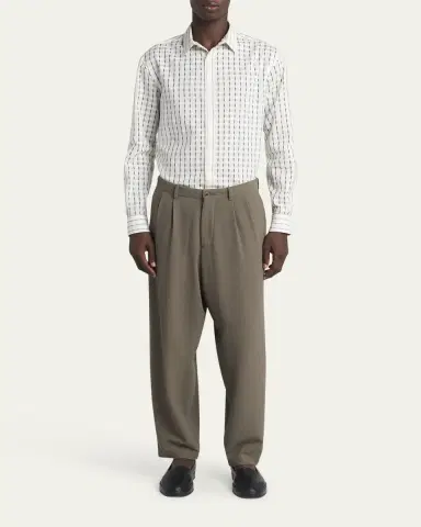 Giorgio Armani Men's Pleated Wool Stretch Seersucker Trousers | Thumbnail 2 Giorgio Armani Men's Pleated Wool Stretch Seersucker Trousers | Thumbnail 2