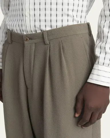 Giorgio Armani Men's Pleated Wool Stretch Seersucker Trousers | Thumbnail 5 Giorgio Armani Men's Pleated Wool Stretch Seersucker Trousers | Thumbnail 5