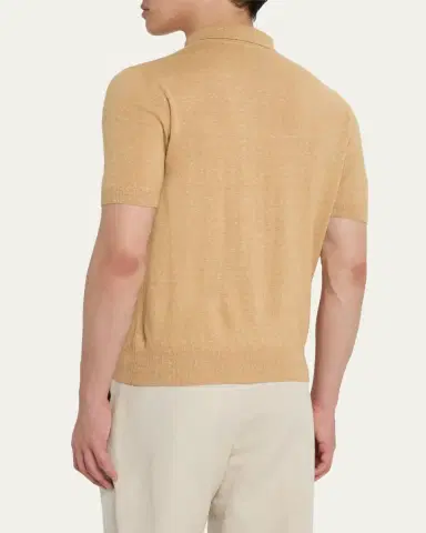 Bergdorf Goodman Men's Cashmere and Linen Short-Sleeve Polo Sweater | Thumbnail 3 Bergdorf Goodman Men's Cashmere and Linen Short-Sleeve Polo Sweater | Thumbnail 3