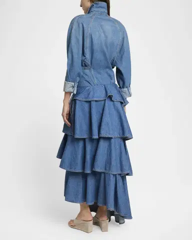 Alaïa Spiral Ruffle Denim Midi Skirt | Thumbnail 2 Alaïa Spiral Ruffle Denim Midi Skirt | Thumbnail 2