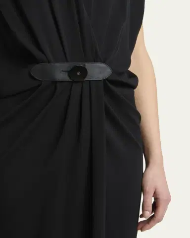 Giorgio Armani Gathered Leather Buckle Silk Dress | Thumbnail 5 Giorgio Armani Gathered Leather Buckle Silk Dress | Thumbnail 5