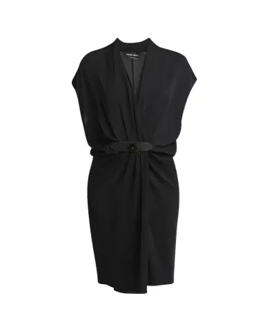 Giorgio Armani Gathered Leather Buckle Silk Dress | Thumbnail 1 Giorgio Armani Gathered Leather Buckle Silk Dress | Thumbnail 1