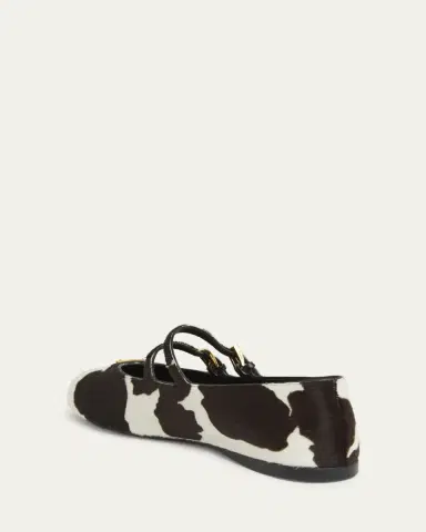 Prada Cow Hair Double Mary Jane Triangle Logo Ballerina Flats | Thumbnail 2 Prada Cow Hair Double Mary Jane Triangle Logo Ballerina Flats | Thumbnail 2