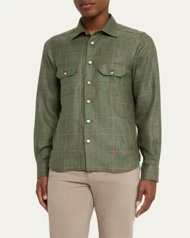 Kiton Men's Maxi-Plaid Cashmere Blend Overshirt | Thumbnail 3 Kiton Men's Maxi-Plaid Cashmere Blend Overshirt | Thumbnail 3
