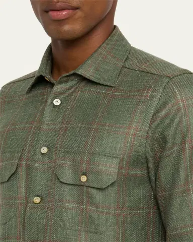 Kiton Men's Maxi-Plaid Cashmere Blend Overshirt | Thumbnail 4 Kiton Men's Maxi-Plaid Cashmere Blend Overshirt | Thumbnail 4
