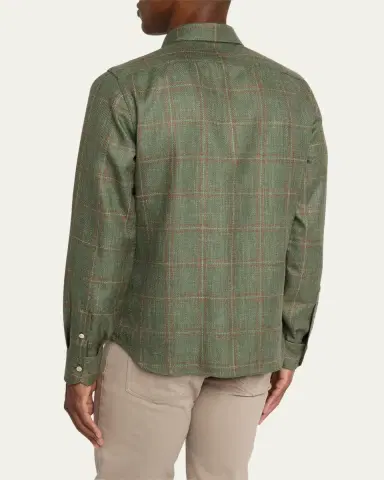 Kiton Men's Maxi-Plaid Cashmere Blend Overshirt | Thumbnail 5 Kiton Men's Maxi-Plaid Cashmere Blend Overshirt | Thumbnail 5