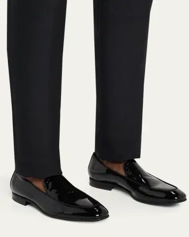 Bergdorf Goodman Men's Piped Patent Leather Apron-Toe Venetian Loafers | Thumbnail 2 Bergdorf Goodman Men's Piped Patent Leather Apron-Toe Venetian Loafers | Thumbnail 2