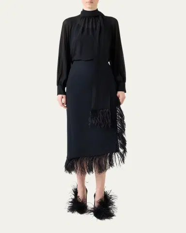 Akris Feather-Trim Wool Stretch Double Face Midi Wrap Skirt | Thumbnail 2 Akris Feather-Trim Wool Stretch Double Face Midi Wrap Skirt | Thumbnail 2