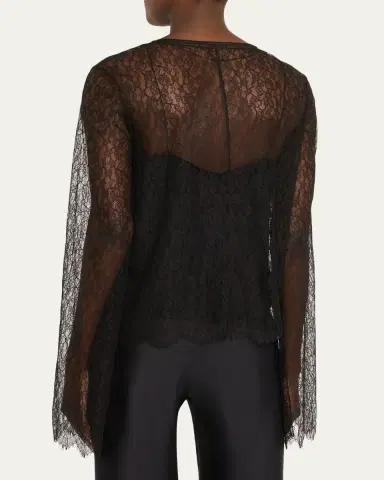 Brandon Maxwell Eloise Plunging Lace Long-Sleeve Top | Thumbnail 3 Brandon Maxwell Eloise Plunging Lace Long-Sleeve Top | Thumbnail 3