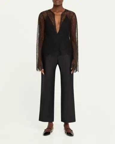 Brandon Maxwell Eloise Plunging Lace Long-Sleeve Top | Thumbnail 4 Brandon Maxwell Eloise Plunging Lace Long-Sleeve Top | Thumbnail 4