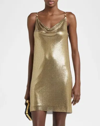 Versace Sleeveless Cowl-Neck Metal Mesh Mini Dress | Thumbnail 3 Versace Sleeveless Cowl-Neck Metal Mesh Mini Dress | Thumbnail 3