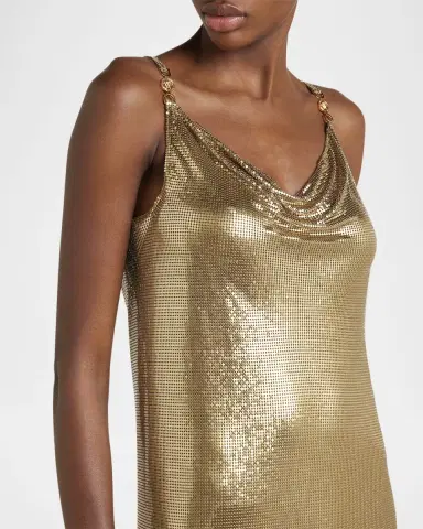 Versace Sleeveless Cowl-Neck Metal Mesh Mini Dress | Thumbnail 4 Versace Sleeveless Cowl-Neck Metal Mesh Mini Dress | Thumbnail 4