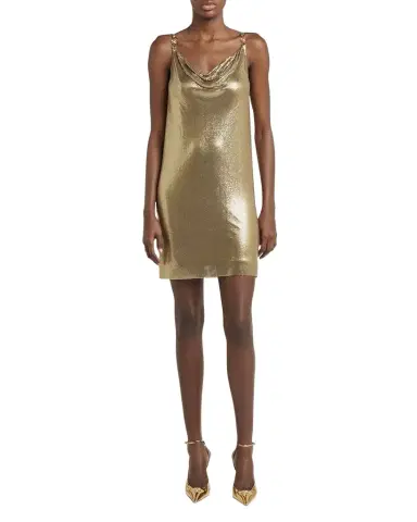 Versace Sleeveless Cowl-Neck Metal Mesh Mini Dress | Thumbnail 1 Versace Sleeveless Cowl-Neck Metal Mesh Mini Dress | Thumbnail 1